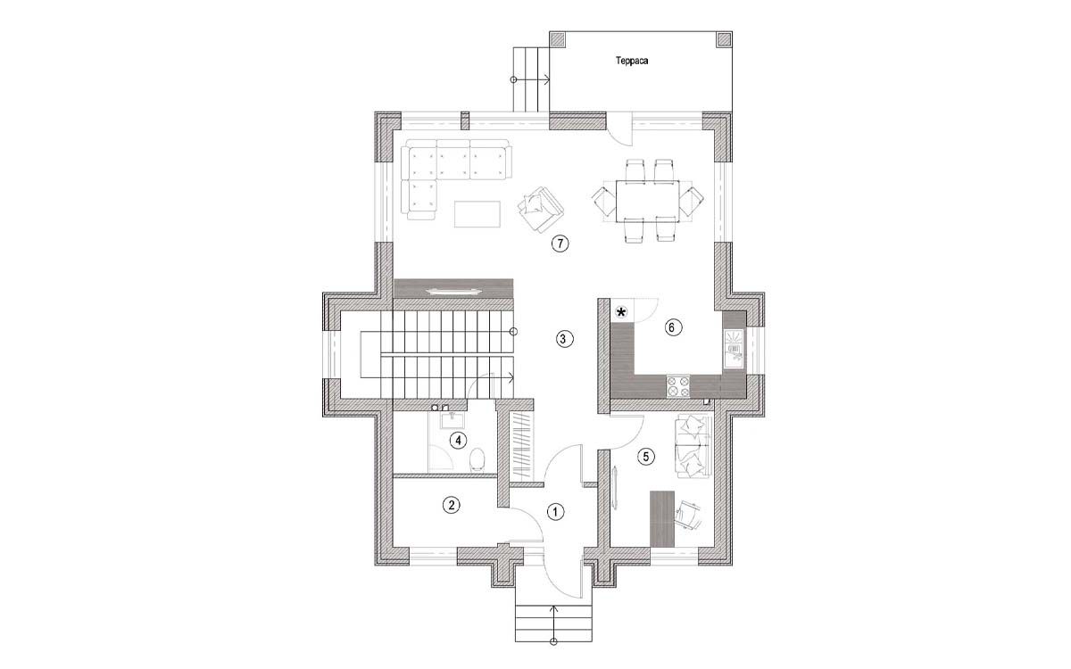 Планировка 1-го этажа c мебелью