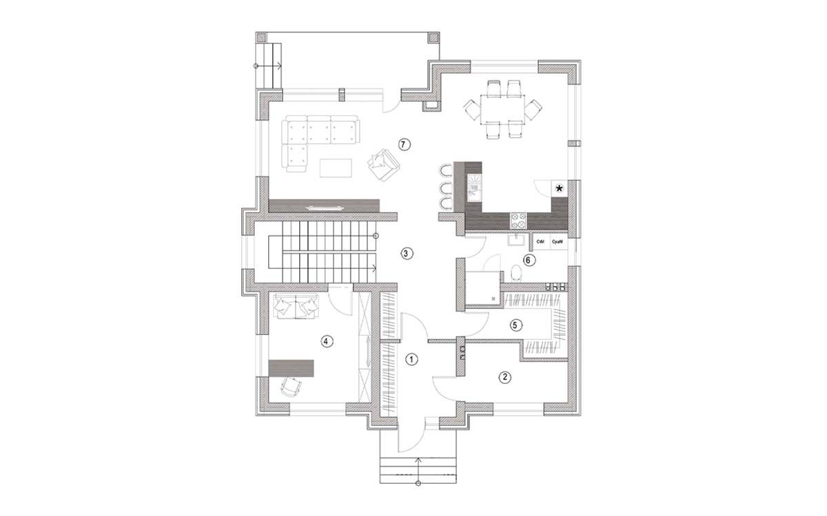 Планировка 1-го этажа c мебелью
